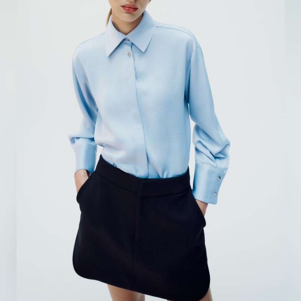 Zara Hidden Button Satin Effect Shirt
